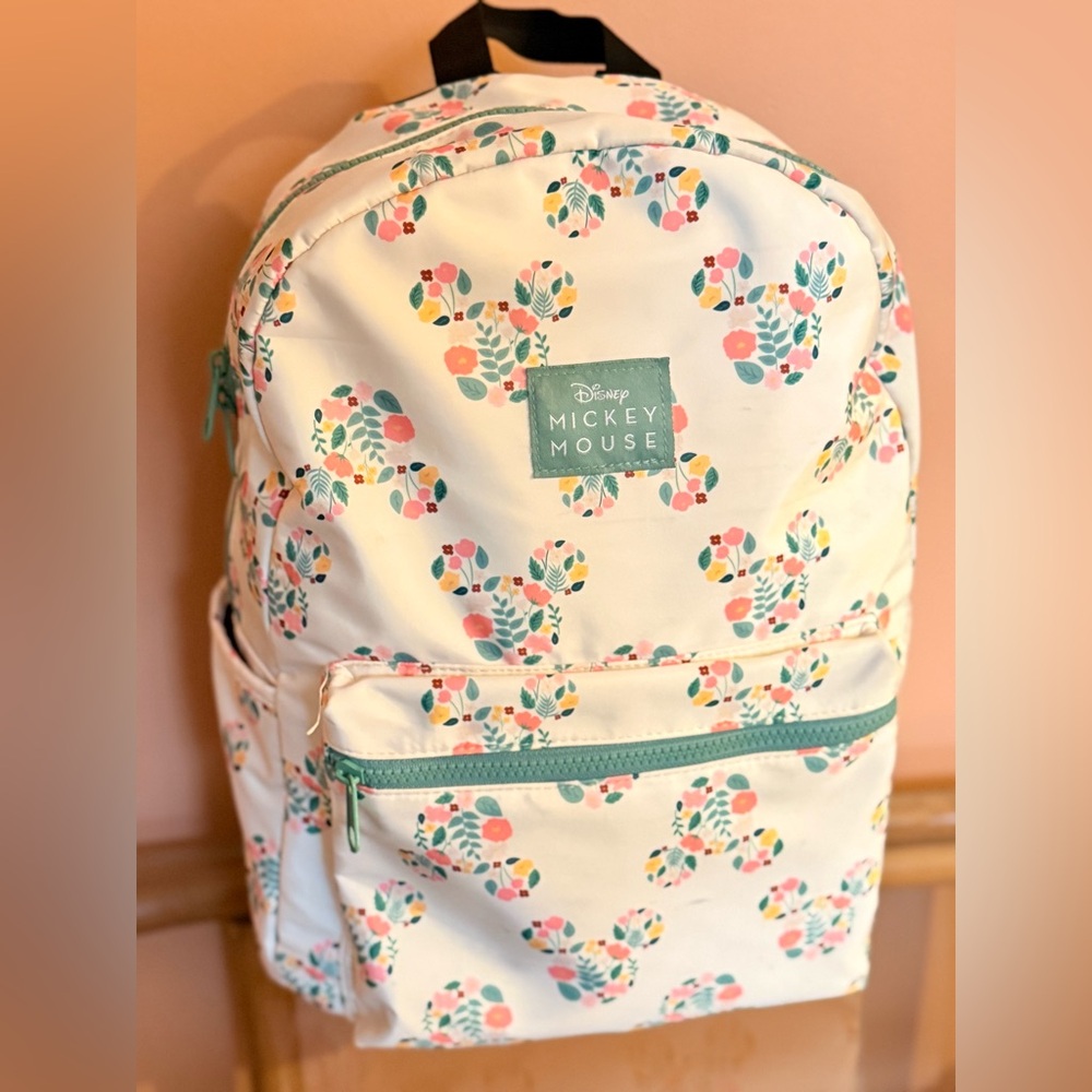 🌾 Disney‎ Mickey Mouse Floral Cream Backpack